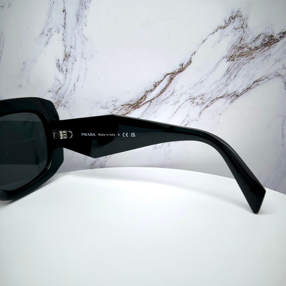 New PRADA Sunglasses Black Silver Symbole Logo Oversized Square Frame 54mm - Picture 12 of 16